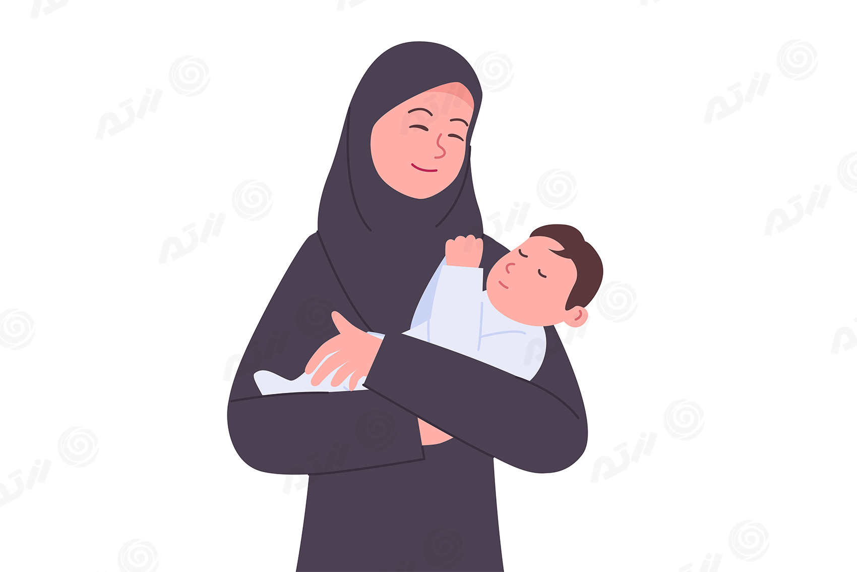 دانلود وکتور EPS مادر با حجاب اسلامی درحال بغل کردن کودک نوزاد ویژه روز مادر